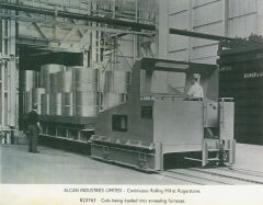 Alcan works, Rogerstone, coils being loaded into annealing furnaces, c1960